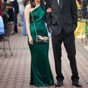 Windsor formal one shoulder satin dress XS Hunter green